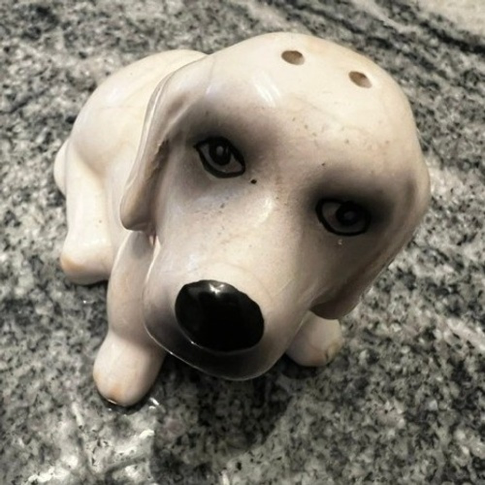 Vintage Sitting Dog Pepper Shaker Small Creamy White Ceramic with stopper